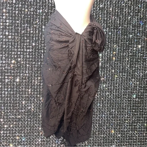 Beach coverup dress skirt scarf brown sequins sparkly fringe boho vintage y2k - Picture 4 of 5